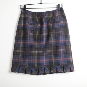 Cabi Navy Orange Brown Academia Plaid Wool Blend Pleated Skirt Size 6
